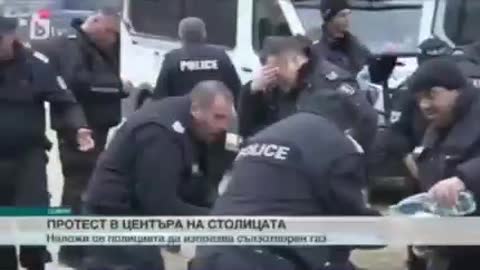 Bulgarian Cops use Pepper Spray on Covid Protestors - forget their's wind outside lol