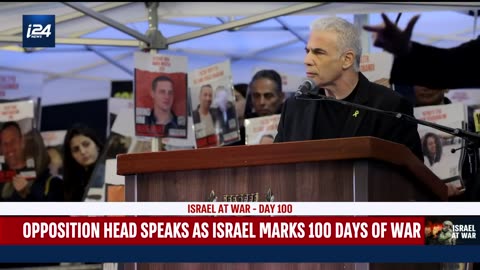 Yair Lapid, the leader of the Israeli opposition, speaks in the hostage square.