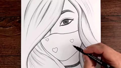 Kolay Maskeli Kız Çizimi - Çok Güzel Bir Kız Nasıl Çizilir - Çizim Mektebi Karakalem Çizimleri Kolay