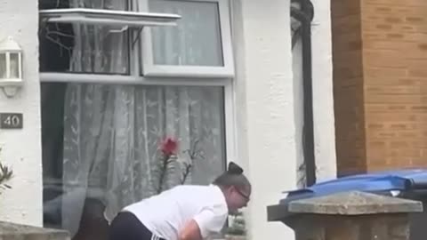 Woman climbs through window, hilarious ending.