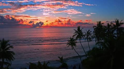 Bright orange sunset on beach