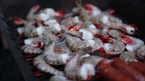 Grilling Shrimp And Sausages