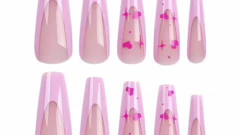 Valentine's Day Press on Nails Long Square Pink French Tip Nails Fake Nails