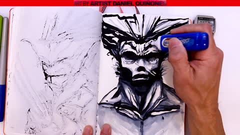 Drawing 1 of Wolverine from Marvel Comics with pen, whiteout, water brush and Sharpie markers.