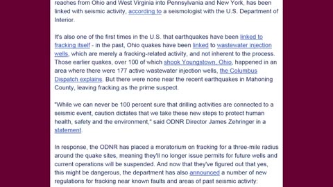 Ohio confirms Fracking and Earthquake connection
