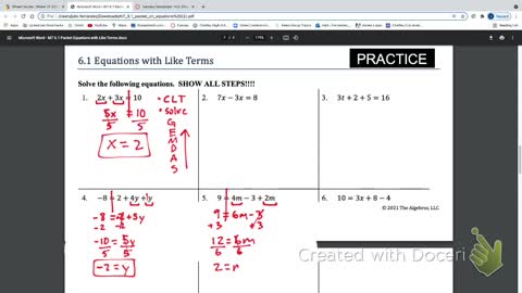 IM2 September 14th Solving equations with combining Like Terms