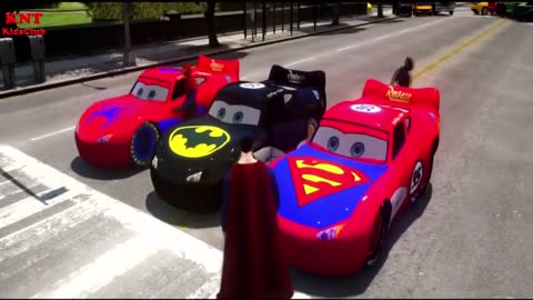 Batman Superman Spiderman Custom Cars Race Track Lightning Mcqueen Cars.mp4