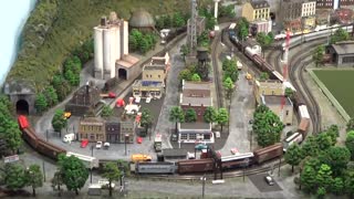 A 1950's Southern Railway Freight Train Arrives in Town on N Scale Layout
