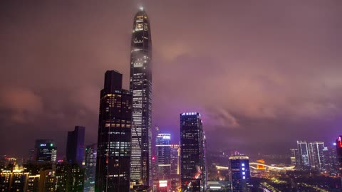 Shenzhen skyscrapers on a cloudy night