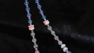 Mop beads and heart-shape pink opal with 3mm Tourmaline Rubellite Apyrite Milky Blue Aquamarine