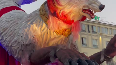 Giant Fox Statue Float Over Viareggio, Italy for Carnival