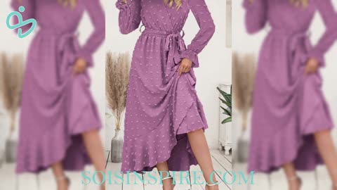 Swiss Dot Tie Waist Flounce Sleeve Dress