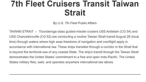 Heads-Up: 7th Fleet Cruisers Transit Taiwan Strait 08/28