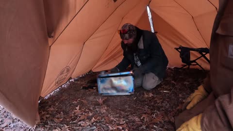Small Wood stove setup Hot tent in winter in woods Live Free Live Wild