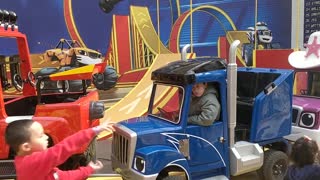 Driving a truck at Nickelodeon Universe