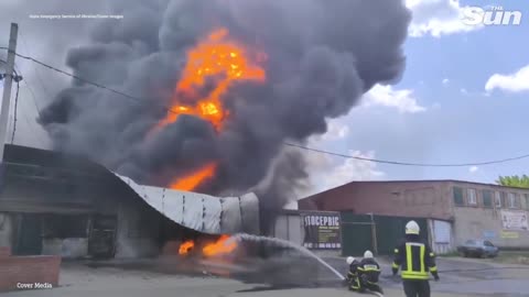 Ukrainian firefighters battle petrol station blaze caused by 'Russian shelling' In Mykolaiv