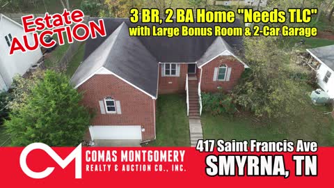 3 BR, 2 BA Home Needs Some TLC - For Sale in Smyrna, TN - Large Bonus Room, 2-Car Garage