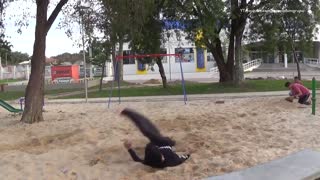 Black shirt sunglasses side flip fail