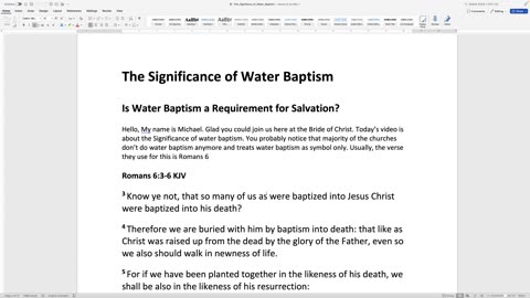 The Significance of Water Baptism