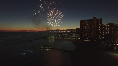 Fireworks Near The Ocean