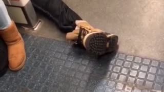 Man picking up phone with string floor