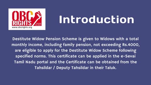 Eligibility to obtain Destitute Widow Pension in Tamil Nadu