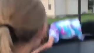 Little girl tye die shirt front flip fail