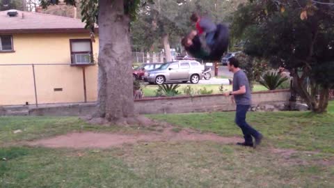 Silly Dad's Tire Swing Stunt Ends Badly For Him