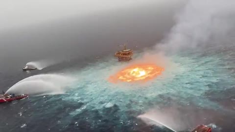 Underwater pipeline burst, caused fire in the Gulf of Mexico.