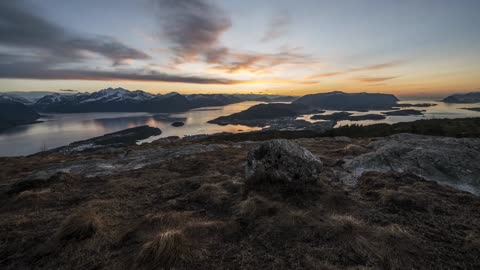 after sunset over norwegian fjord