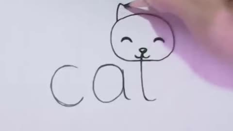 How to turn Words Cat Into a Cartoon Cat. learning step by step for kid