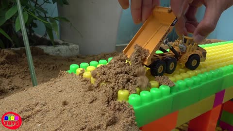 Bridge Construction Trucks for Kids - Excavator, Bulldozer, Dump Truck Toys