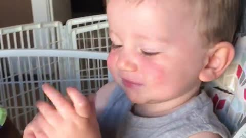 Baby boy goes bananas for banana