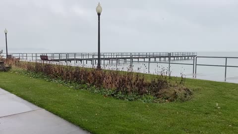 Rainy Day Bliss: Lakeside Pier Ambiance with Soothing Raindrops