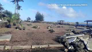 Footage shows ash on ruined Tonga buildings