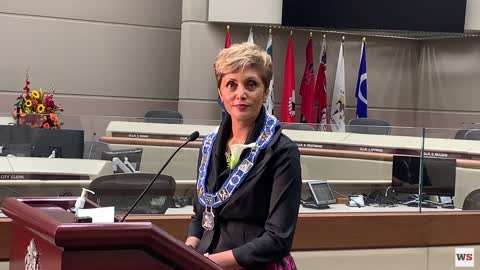Jyoti Gondek takes questions after being sworn in as Calgary's Mayor