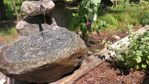 Carved granite birdbath/fountain.
