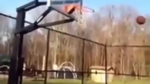 Guy hilariously fell while doing basket in basketball court