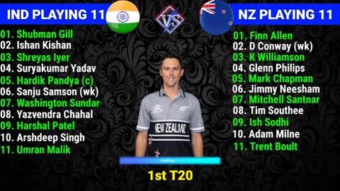India vs New Zealand 1st T20 Match Playing 11 Comparison IND vs NZ Playing 11 India Playing 11