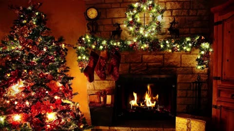 Christmas charol with angelic choir and fireplace with wood burning sounds