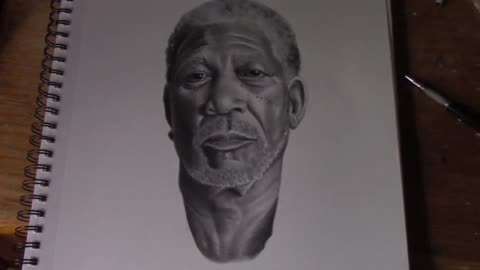 Superrealism time lapse drawing of Morgan Freeman
