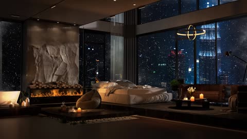Cozy Night Jazz ~ Chill With Snowy Relaxing Luxury Apartment Scene ~ Ambiance