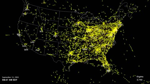 September 11: FAA Closure of US Airspace animation