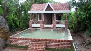 Brick Swimming Pool And Modern Two Story House Villa