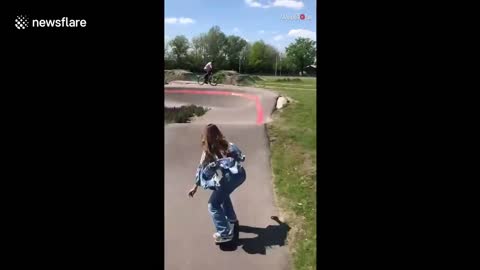 Skater from Netherlands slams hard into pump track