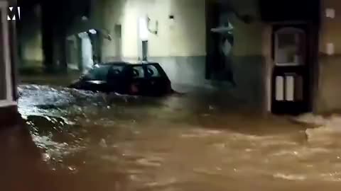 Moment Car Swept away by flood in Nertherland