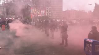 May 1 2017 Portland may day 1.5 smoke bomb was thrown at riot police blocking Antifa
