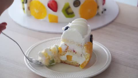 Fresh Cream Fruit Cake / Fruit Shortcake - ASMR