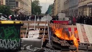 Antifa set fires to barricades set up in Germany