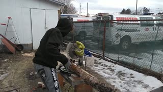 Rough Cutting a Log into Bench Legs